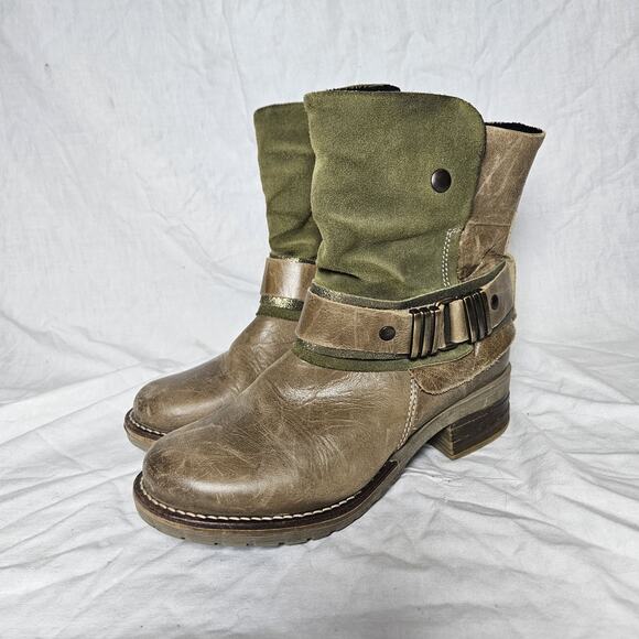 DROMEDARIS Leather Suede Green Ankle Boot Bootie Size 37 - Picture 1 of 7